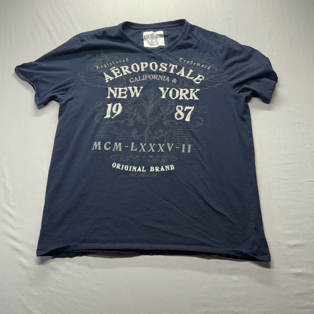 Aeropostale Mens Navy Blue Graphic Tee Size XL 1987 Original Brand